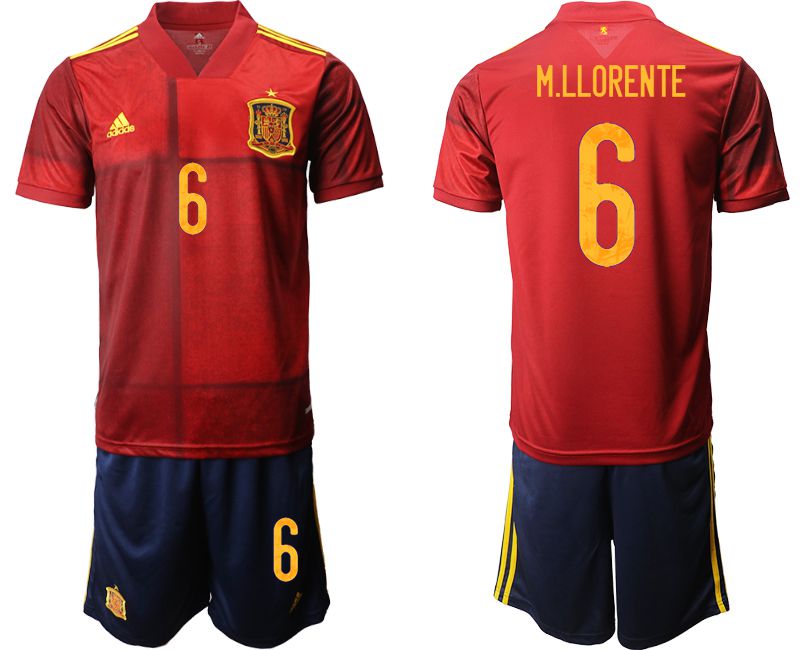 Men 2020-2021 European Cup Spain home red #6 Adidas Soccer Jersey->portugal jersey->Soccer Country Jersey
